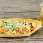かんすけ - たこ焼き9個一味マヨ810円＋明太マヨ108円＋ねぎトッピング54円＋ジンジャエール200円合計1,172円