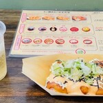 かんすけ - たこ焼き6個一味マヨ540円＋明太マヨ108円＋ねぎトッピング54円＋ジンジャエール200円＝902円