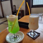 メロンクリームソーダ、ミルクセーキ