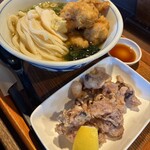 讃岐饂飩 まるは - ひやかけ　かしわ天　&   いいだこ天盛り