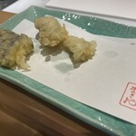 天ぷら まさお - ナス、白バイ貝