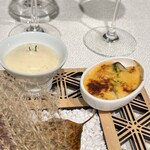 ラ・ロシェル - 焼き芋エスプーマと鹿のリエット、茸のボンファム