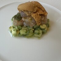 パトゥ - 根室産紫雲丹と北海しまえび　アボカド　ハーブとライム、青唐辛子のチミチュリソース