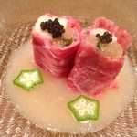 salon du kuma3 - ◆リブロースの冷製明太子あんかけ
      　子持ち昆布と長芋わさび漬け　キャビア添え