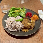 錢屋カフヱー - スパイス茄子キーマカレーセット大盛り