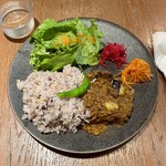 錢屋カフヱー - スパイス茄子キーマカレーセット大盛り