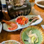 お宿 お食事処 鱗晃荘 - 海老塩茹で/サクランボ/イカ下足揚げ