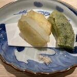 酒亭湯澤 - 揚げ物　青森県産　野辺地大根と万願寺唐辛子