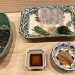 はらまさ - ヒラメの造りをあん肝と一緒に