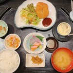 花いちもんめ - 花いち定食(刺身2種付)  ¥1,000  茶碗蒸し付き