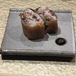 鮨 富かわ - サンマの春巻き　里芋を挟んで　肝のソース