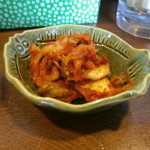 トッピングのキムチです。そんなに辛くはないですよ。