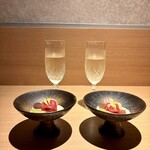宿酒 きんきん - 合鴨生ハムと巨峰とマスカットの白和え