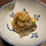 旧雨 - 焼き茄子　雲丹　パパイヤ