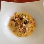 Fruttare - ベーコンと南瓜のクリームスパゲッティ、木の実添え 