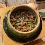 懐石料理 はし本 - 炊き込みご飯:下味を付けた鱧を唐揚げにして、小芋と合わせて◎鱧の食べ方としては初めてで、良い意味で驚き。