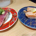 大起水産回転寿司 大丸心斎橋店 - 藁焼きかつおと炙りサーモン