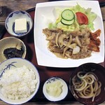 華のれん - 料理写真:みやび豚バラしょうが焼定食（ライス大盛）