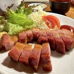 グリンデル - ベーコンステーキ定食　味噌汁 漬物付き