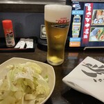 とさかや - お通しのキャベツと生ビール