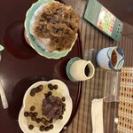 みつばち - ほうじ茶のかき氷と、豆かんのセット