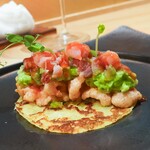 銀座 大石 - えび、あぼがど、甘エビのトルティーヤ