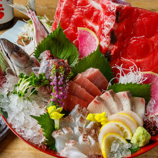 本鮪や季節の鮮魚、鮪の骨付き中落ちまで入った豪華盛り合わせ