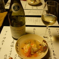 桜鶴苑 - 焚物（道明寺）と白ボトルワイン