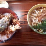 Shimamura - 海老天丼（ミニそば又はうどんまたは吸い物付き。ミニそば、うどんは温冷選択可能）