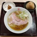御山 - 御山ラーメン1200円+特製かしわおにぎり180円