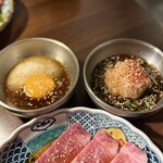 炭火焼肉しんちゃん - 卵黄とろろダレ&鬼おろしポン酢