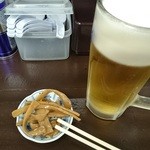 岡村屋 - ピリッとシナチク(ﾟдﾟ)ｳﾏｰでビール♪