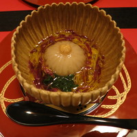 料理屋 真砂茶寮 - 煮物　菊花蕪ら　鴨肉入り、春菊、辛子