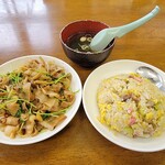 お食事処 一番 - ミニチャーハン＋豆苗と豚バラオイスター炒め