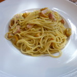 ベーコンとかぼちゃのバジルクリームソース