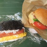 きっ茶 花々 - ハンバーガー600円、ポーク玉子おにぎり400円