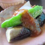 きっ茶 花々 - なすとししとう揚げは甘味噌で。