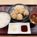 Kakiyasu Meat Express Ionmoru Yokkaichi Kita Ten - コクうま醤油唐揚げ5個+ご飯・味噌汁セット