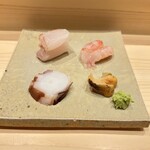 すしのいずみ - 伊豆の熟成ヒラメ、福井の甘エビ、佐島のタコ、あっけしのつぶ貝