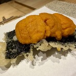 天ぷら北川 - 海苔天ぷら雲丹のせ