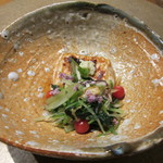 六雁 - 前菜 焼き胡麻豆腐 朝摘み野菜のおひたし (2013/08)