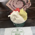 レストラン ペニーレイン - ジェラート3種類選べて600円。ブルーベリーラスクつき。