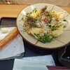 千舟屋 - 料理写真:エビ天と揚げ餅のぶっかけうどん2玉＋カニカマの天ぷら