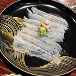 日本料理 別府 廣門 - お造り　クエ　薄引き　縁側　肝　胃袋　ポン酢　塩酢