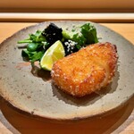 一宇 - クエの唐揚げ　クレソンと焼き海苔のサラダ