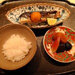 淡流 - サンマの塩焼き、ご飯(加西農家のにこまる)、漬物
