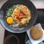 スマル亭 - モーニング野菜天そば490円選択玉子、JAF特典でメンチカツ80円が無料(2025.8.17)