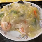 丸竹食堂 - 『海老あんかけ焼きそば』　熱い白菜が舌にからみます^ ^うまかった！