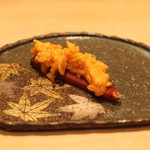 三谷 - 唐墨 赤雲丹ご飯のせ　Champagne 2005 Launois Pere & Fils Grand Cru Blanc de Blancs Brut 　(2014/10)