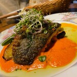 ワイン酒場 Bistro 2538 - (ランチ)クロソイと秋茄子のミルフィーユ仕立て赤ピーマンソース/1,870